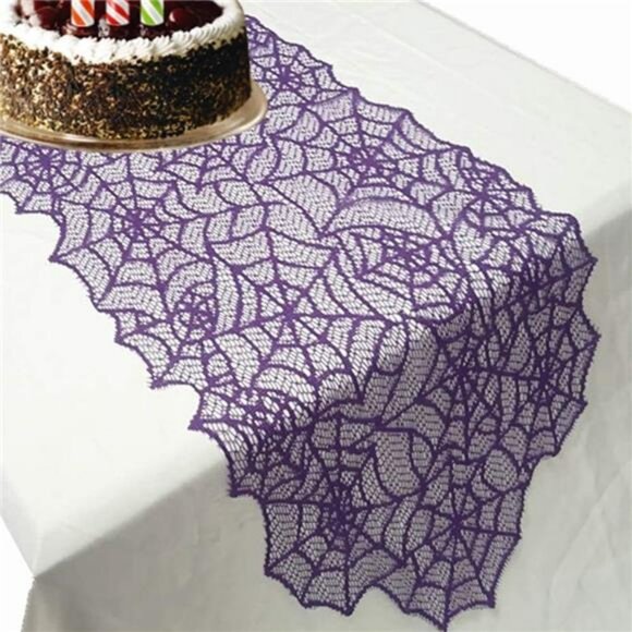 Halloween spider web lace table runner purple spooky party decoration dining roo - Picture 3 of 6